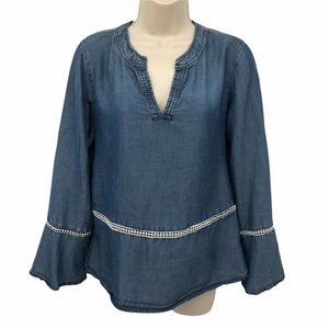 Time And Tru Bell Sleeves Denim Blouse Top S 4-6